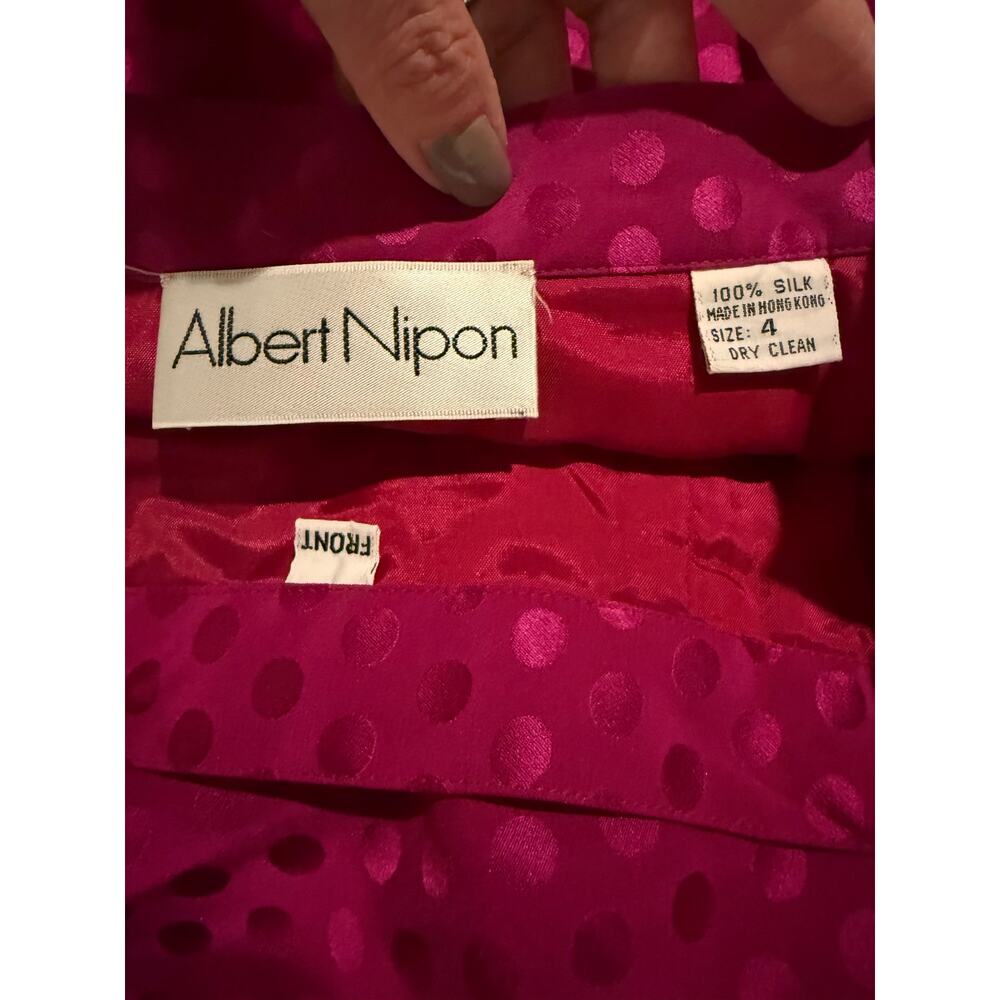 Vintage Albert Nipon Silk Midi Skirt Raspberry Po… - image 4